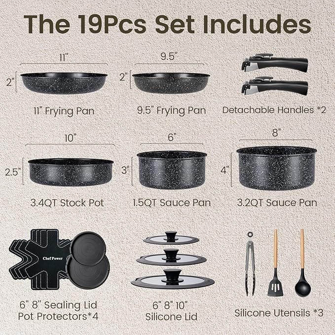Chef Power Ceramic Nonstick Cookware Set 19 Piece - Image 2