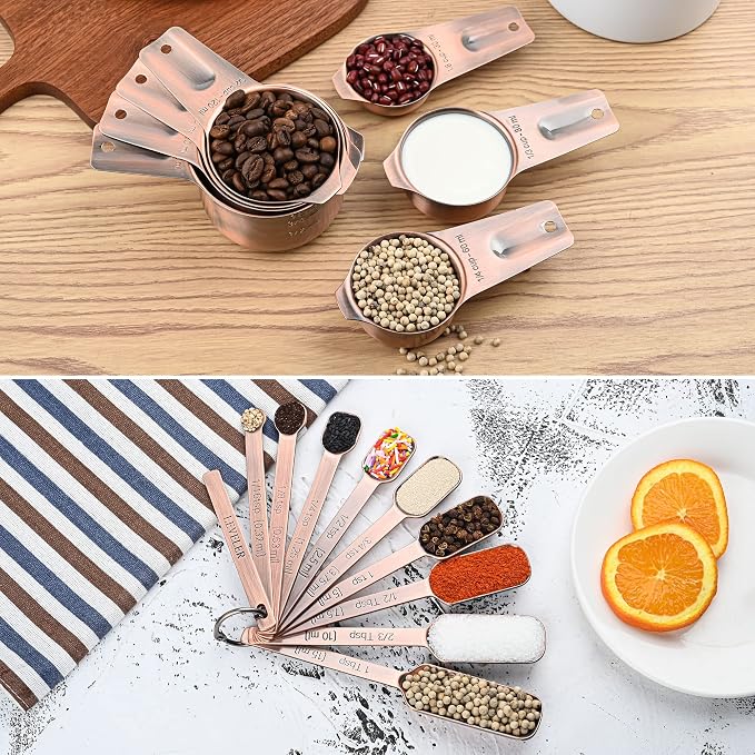 Copper Measuring Cups Set 7, Metric & US Stainless Steel Measuring Cups - Image 5