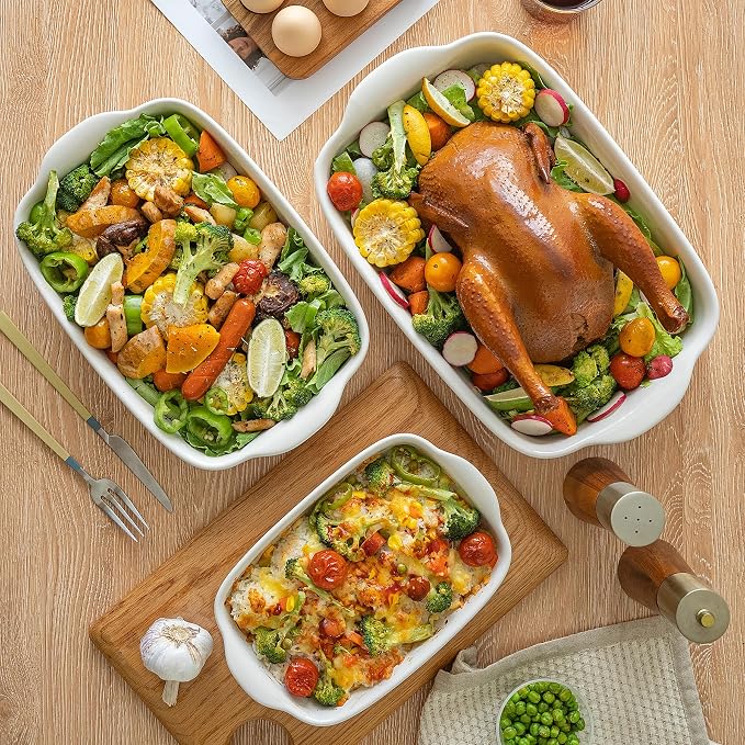 3-Pack Ceramic Baking Dishes Set, Heavy-Duty Oven-Safe Stoneware, Deep - Image 9