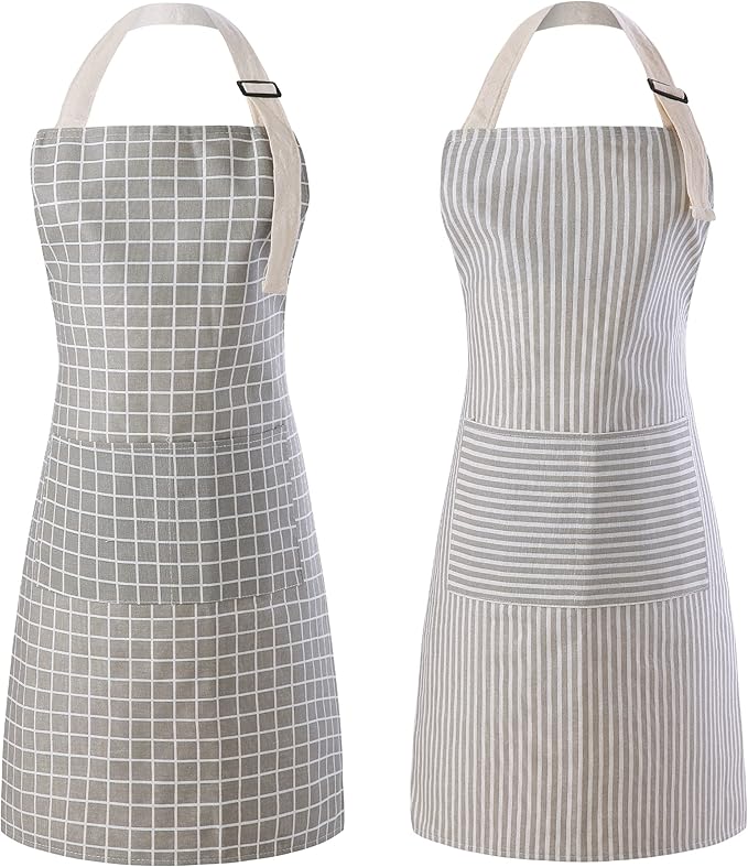 Tosewever 2 Pieces Kitchen Cooking Aprons, Waterproof Linen Adjustable Bib by Tosewever