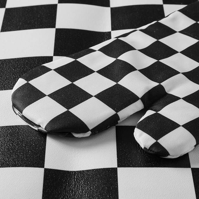 Ohocut Black and White Checkered Oven Mitts Heat Resistant, Vintage Retro - Image 6