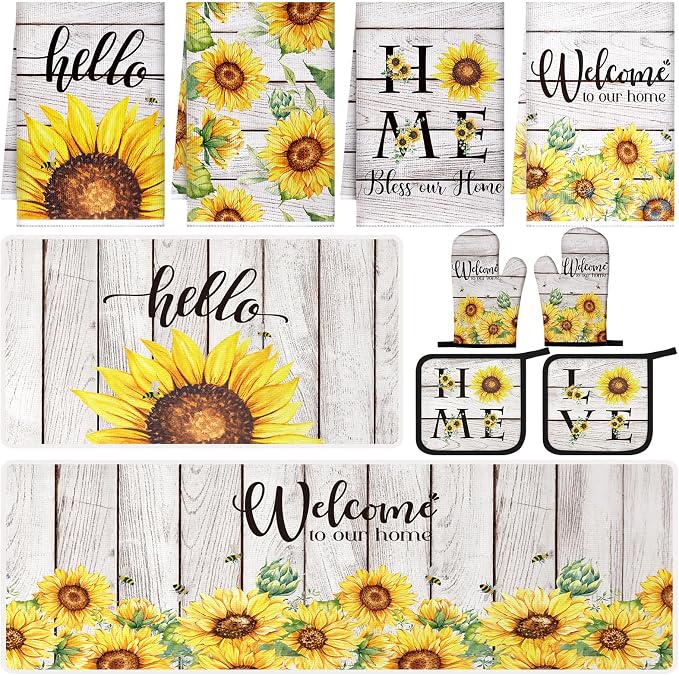 Fourluoo 10 Pcs Farmhouse Sunflower Kitchen Decor Set Sunflower Kitchen Towels by Fourluoo