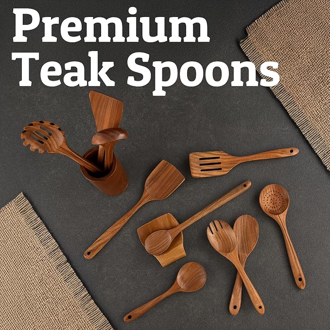 PriorityChef Wooden Spoons for Cooking, Premium 6pc Teak Wood Utensil Set - Image 8