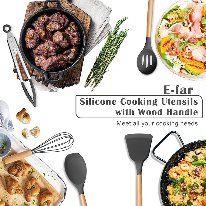 E-far Gray Silicone Cooking Utensils Set, 10-Piece Kitchen Utensils Set - Image 7