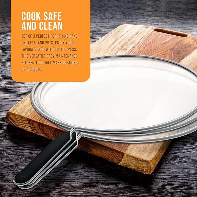 U.S. Kitchen Supply 3-Piece Stainless Steel Splatter Guard Set 13" Fine Mesh - Image 7