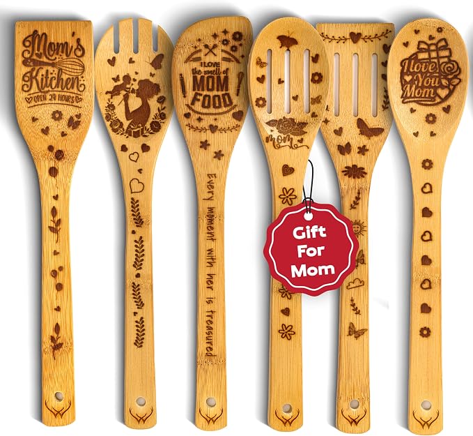Cooking Gifts For Mom Wooden Spoons for Cooking 6-Piece by WOODLANDSUSA