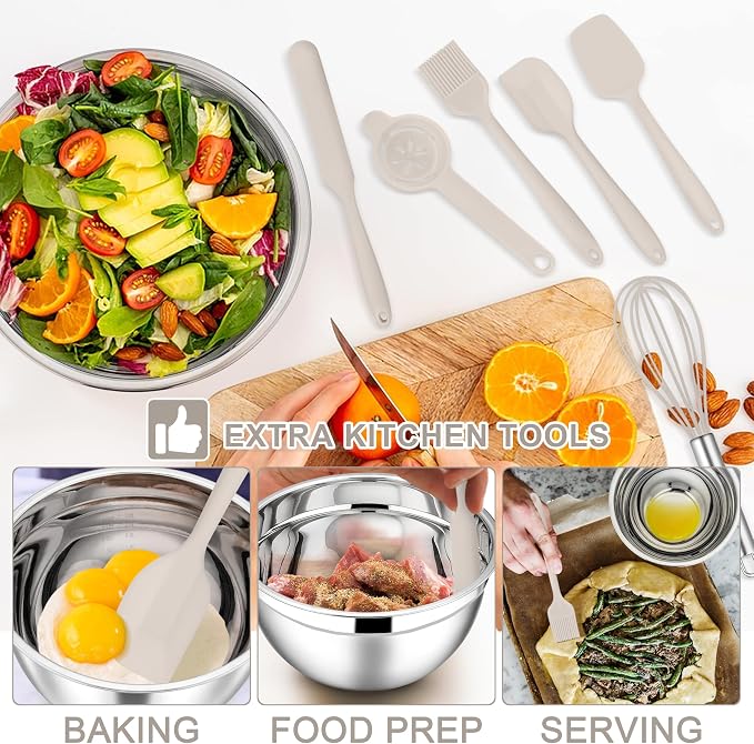 E-far Mixing Bowls with Lids Set, Size 7, Nesting Design & Khaki Airtight Lid - Image 2