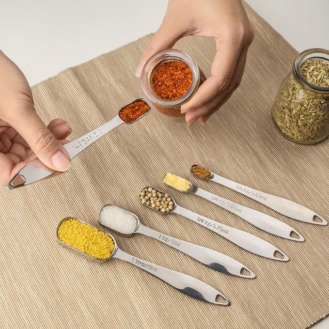 Accurate 18/8 Stainless Steel Measuring Spoons, Heavy Duty Good Handle Set of 6 - Image 6
