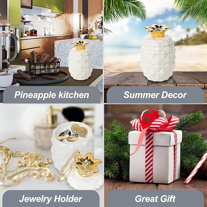 Set of 4 Decorative Pineapple Shaped Stackable Ceramic Kitchen Measuring Cups - Image 4