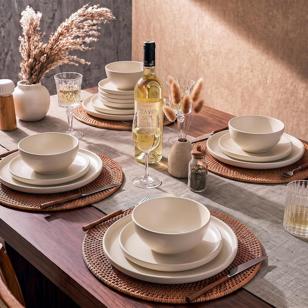 24 Piece Stoneware Dinnerware Sets, Ceramic Plates & Bowls Set for 8