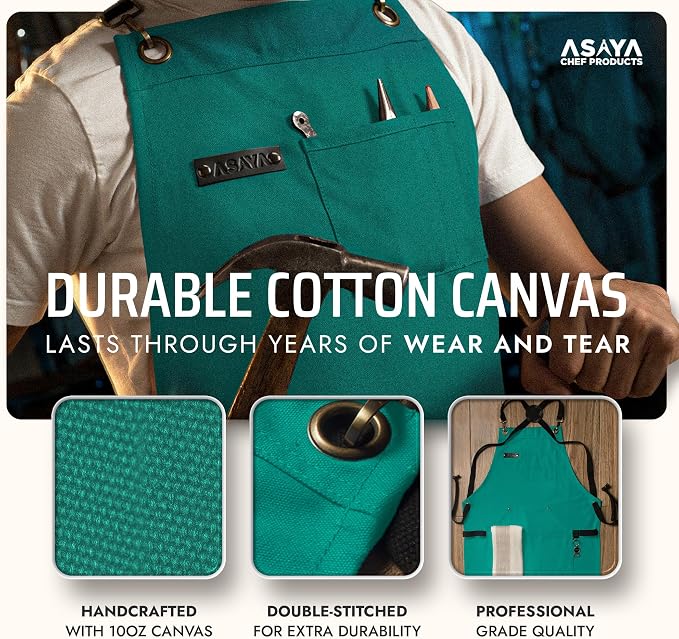 Asaya Chef and BBQ Apron with Bottle Opener and Hand Towel - 10oz Cotton Canvas - Image 3