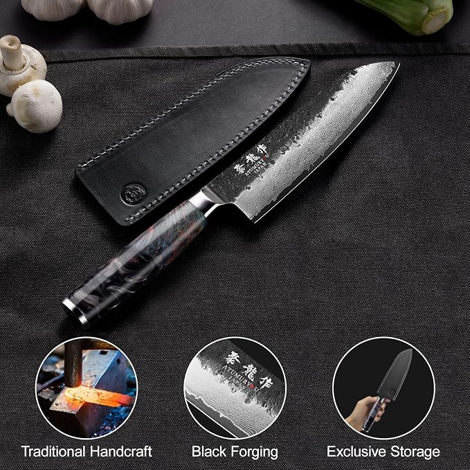 Japanese Santoku Knife 7 Inch, Hand Forged 67 Layers Damascus VG10 Steel Core - Image 5
