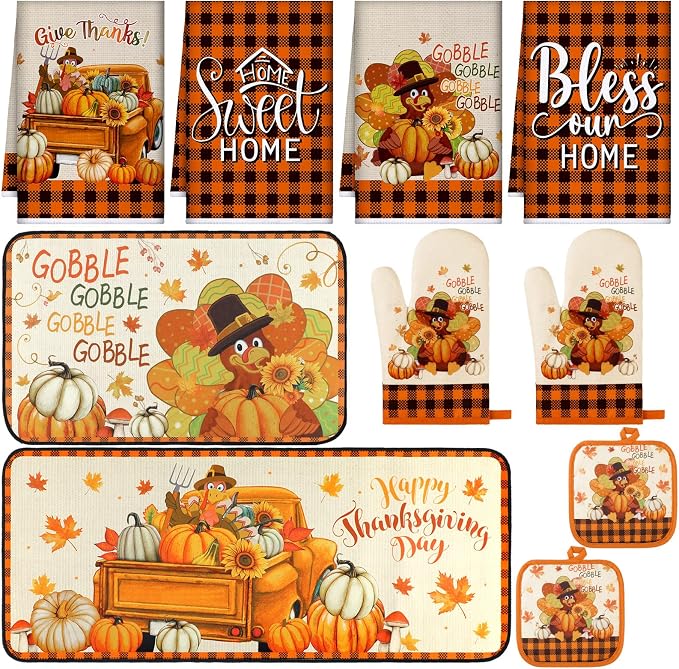 Fanfanwin 10 Pcs Fall Thanksgiving Turkey Kitchen Decor Set Kitchen Towels Pot by Fanfanwin