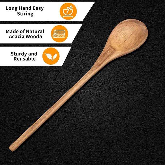 Wooden Spoonsfor Cooking2PCS, Acacia Wood Spoon 12.6" Wooden Utensils - Image 3