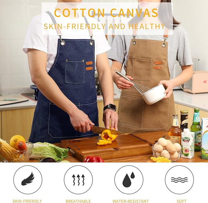 Tosewever Canvas Cross Back Chef Cotton Aprons - Image 5