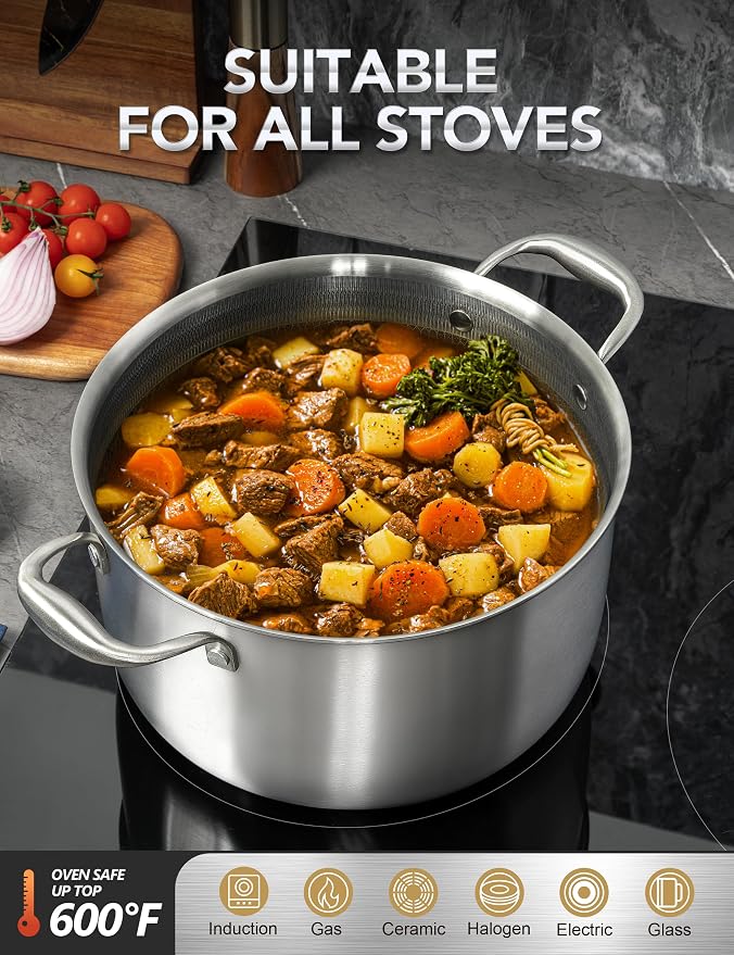 MICHELANGELO Tri-ply Stainless Steel Stock Pot, 8-Quart Stockpot - Image 3