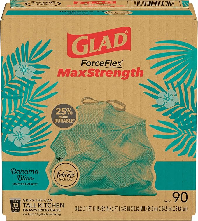Glad ForceFlex MaxStrength Kitchen Trash Bags, 13 Gal, Bahama Bliss Febreze - Image 11