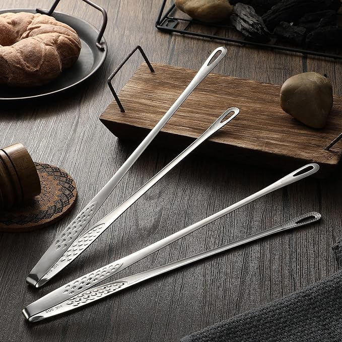 Geiserailie 3 Pcs 11 Inches Korean BBQ Tongs Stainless Steel Kitchen Tweezers - Image 4