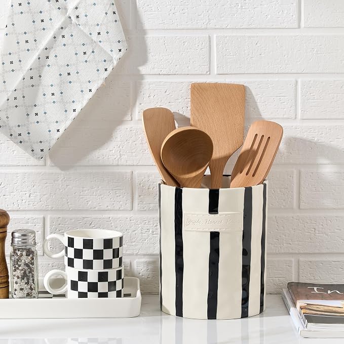 JIEMEI HOME Kitchen Utensil Holder, 7.2" Ceramic Stable Utensil Crock - Image 3