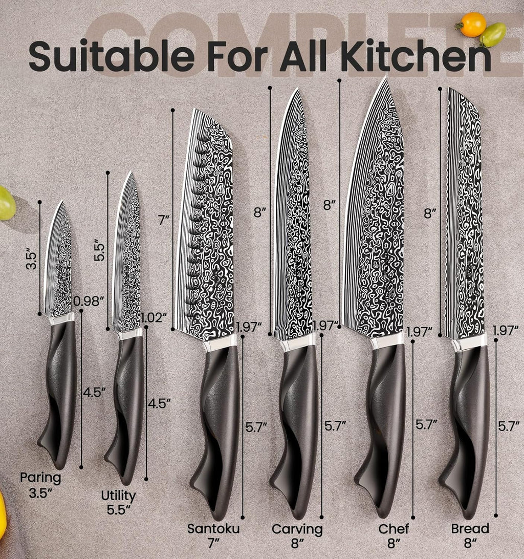 Knife Set, 15 Pieces Kitchen Knife Set with Built in Sharpener, High