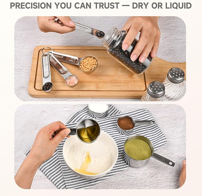 Measuring Cups and Spoons Set, Stainless Steel 8 Piece Nesting Measuring Tools - Image 3
