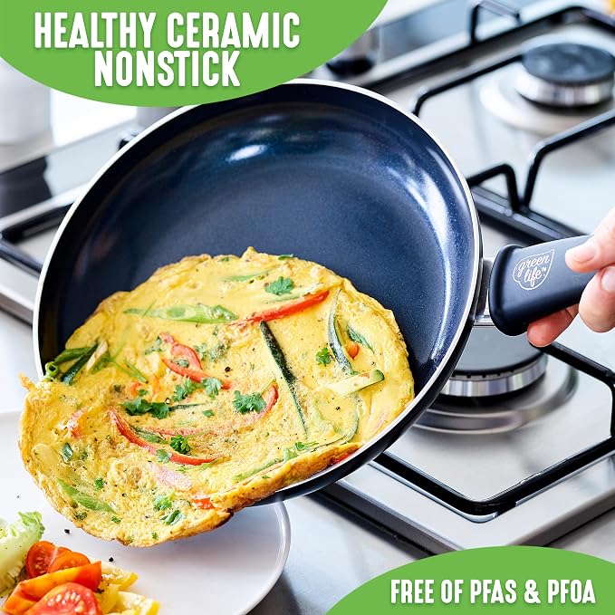 GreenLife Soft Grip Healthy Ceramic Nonstick 12 Piece Kitchen Cookware Pots and - Image 2