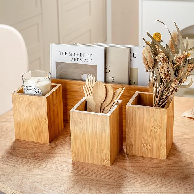PTSTING Silverware Caddy Wood Utensil Holder Paper Plate Dispenser Silverware - Image 6