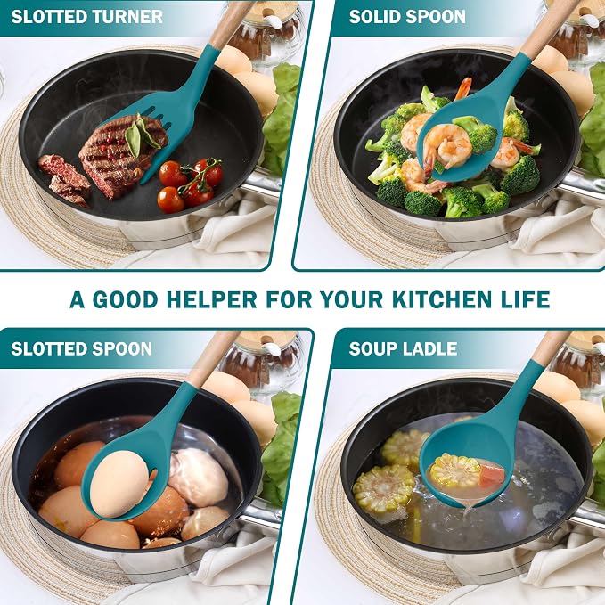 Herogo 8 Pcs Non-Stick Silicone Kitchen Utensils Set, Heat-Resistant Food-Grade - Image 3
