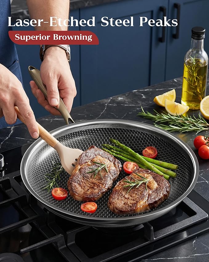 Nonstick Frying Pan with Lid 12-Inch, Durable Stainless Steel Skillet, - Image 3