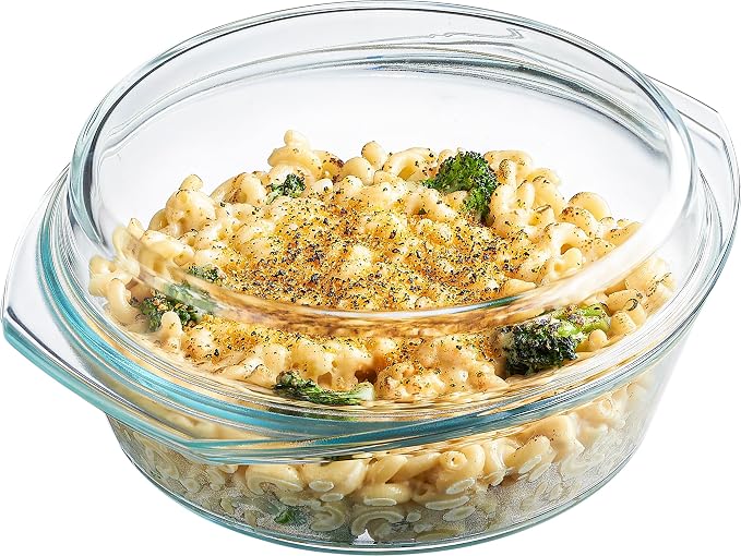 Simax Casserole Dish with Lid, 1.5 Quart Round Glass Casserole Dishes by SIMAX