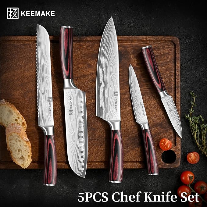 KEEMAKE Knife Set 5 Pieces, Professional Kitchen Knife Set, High Carbon - Image 6