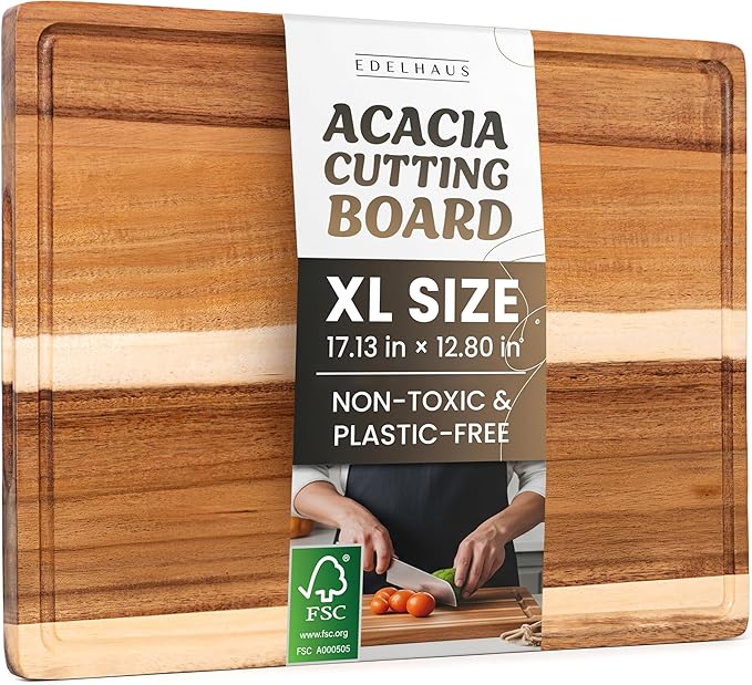 Acacia Wood XL Cutting Board for Kitchen, Large Cutting Board 17.1 × 12.8 by EDELHAUS