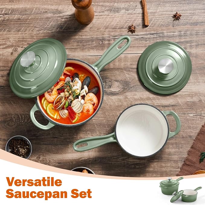Homikit 1 QT & 2 QT Saucepan Set, Enameled Cast Iron Saucepan - Image 6