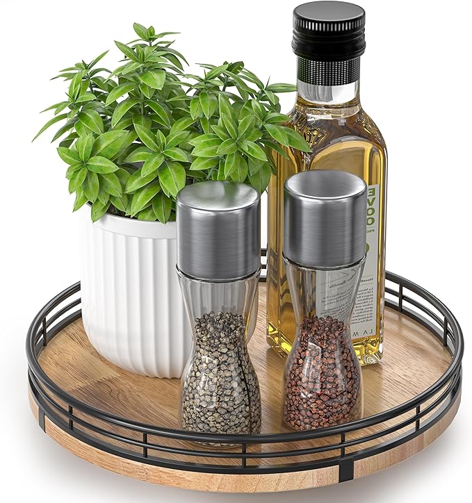 9" Oak Wood Lazy Susan Turntable Organizer by AMH
