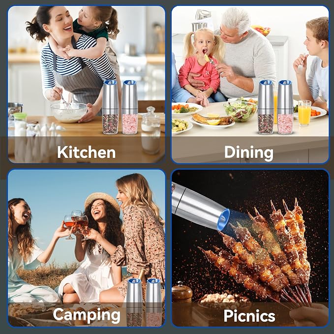 UNNEES Gravity Electric Salt and Pepper Grinder set of 2, Automatic Salt And - Image 7
