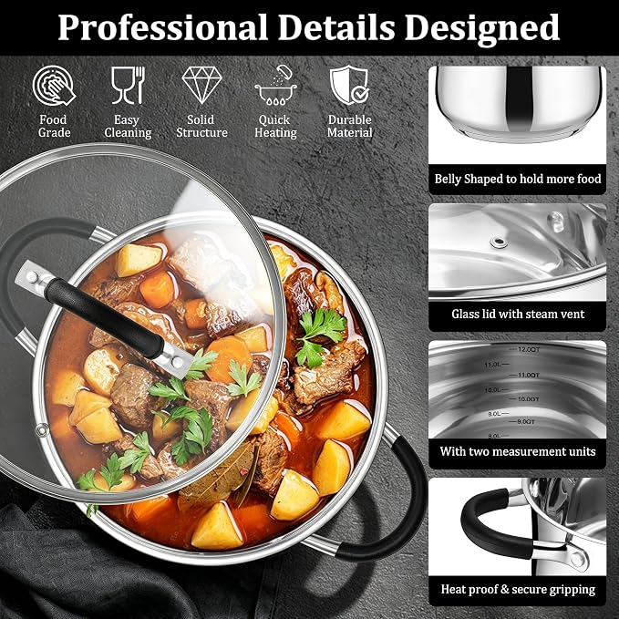 E-far 12 Quart Stock Pot, Stainless Steel Pot - Image 4