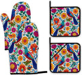 Colorful Bird Oven Mitts and Pot Holders, Flowers Mexican Style Heat Resistant by Unknown