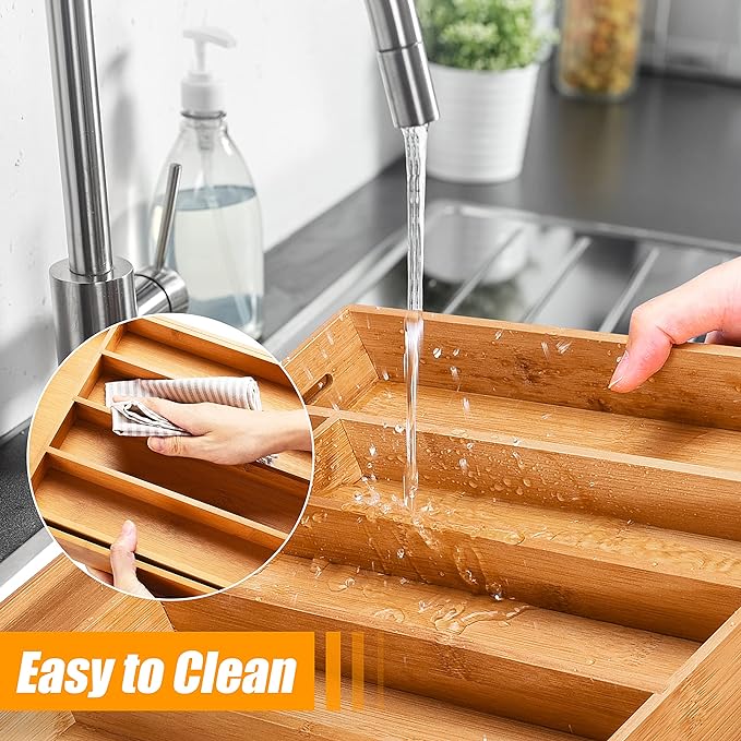 Bellsal Silverware Organizer Kitchen Drawer Organizer Expandable Bamboo Utensil - Image 6