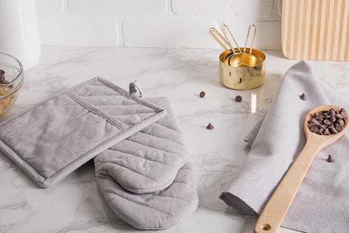 DII 100% Cotton Solid Chambray Kitchen Set, Potholders, 2 Piece - Image 4