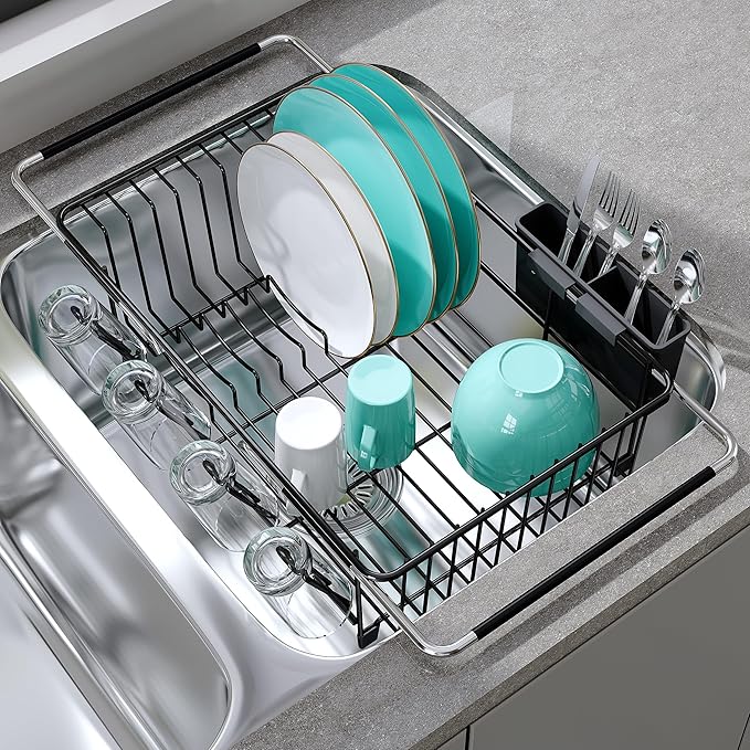JASIWAY Dish Drying Rack in Sink, Expandable Stainless Steel Dish Drainers by JASIWAY