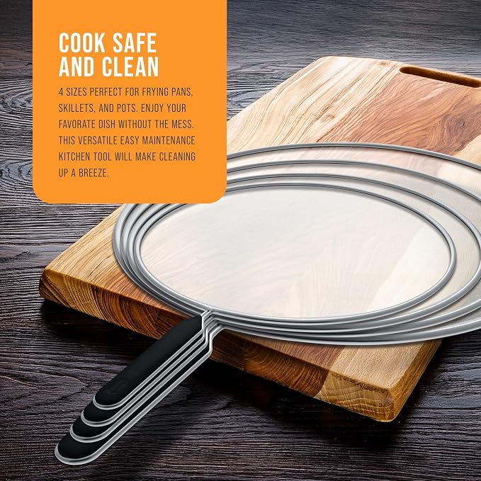 U.S. Kitchen Supply 4-Piece Stainless Steel Splatter Guard Set Fine Mesh Cover - Image 7