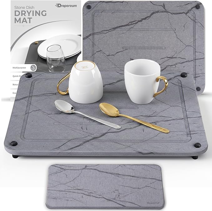 Stone Dish Drying Mat for Kitchen Counter, Quick Dry Stone Dishes Mats by Dropereum