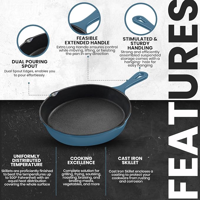 Utopia Kitchen Cast Iron Frying Pan 6.5 Inch, Cast Iron Chefs Pan, Pre Seasoned - Image 4