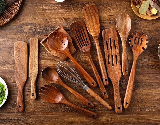Kitchen Utensils Set, NAYAHOSE 12 Pcs Teak Wooden Cooking Spoons Spatula - Image 4