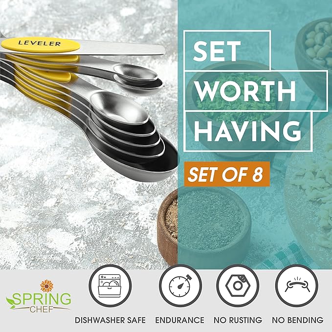 Spring Chef Yellow Stainless Steel Magnetic Measuring Spoons Set of 8 - Image 3