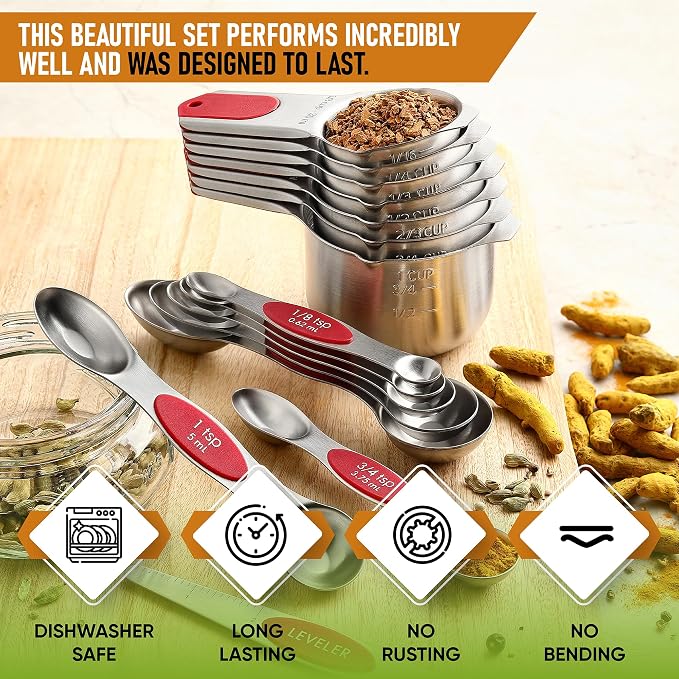 Spring Chef Magnetic Measuring Cups & Spoons Set, Strong N45 Magnets, Heavy - Image 2