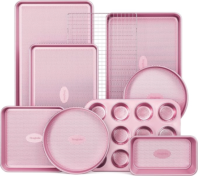 HONGBAKE 9-Piece Baking Pans Set Nonstick, Stackable Non Toxic Bakeware Sets by HONGBAKE