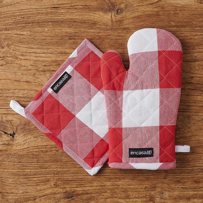 Encasa XO Heat Resistant 100% Cotton Oven Glove & Potholder Set by EncasaXO