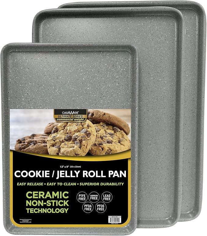 casaWare 3pc Ultimate Commercial Weight Cookie Sheet Set, Two 15 x 10-Inch Pans by casaWare