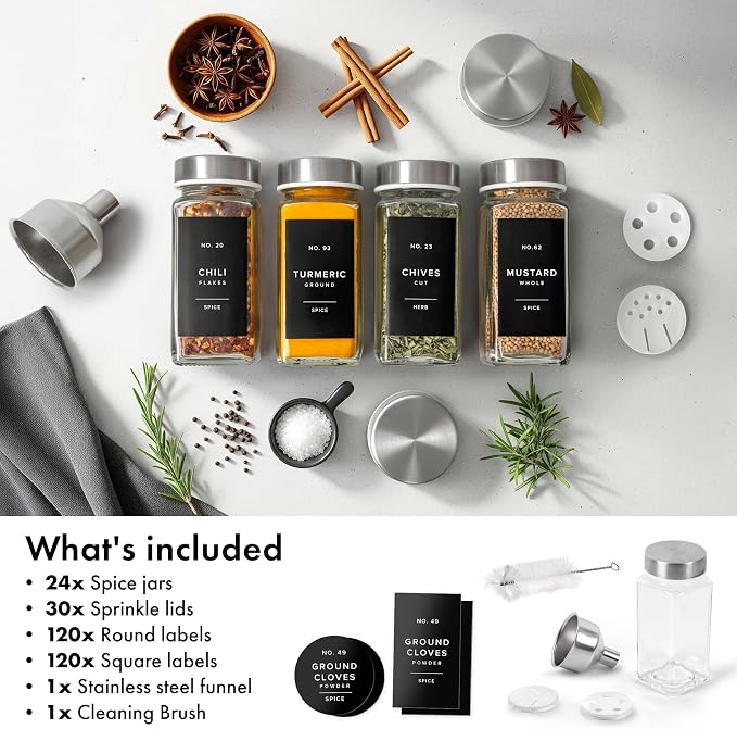 EDELHAUS Glass Spice Jars with Labels and Steel Lids Spice Containers with 240 - Image 8